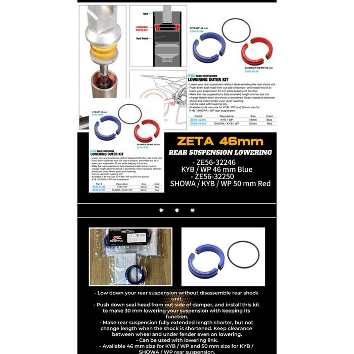 ZETA LOW DOWN OUTER KIT LOWERING SHOCK BELAKANG KYB WP 46MM -30MM