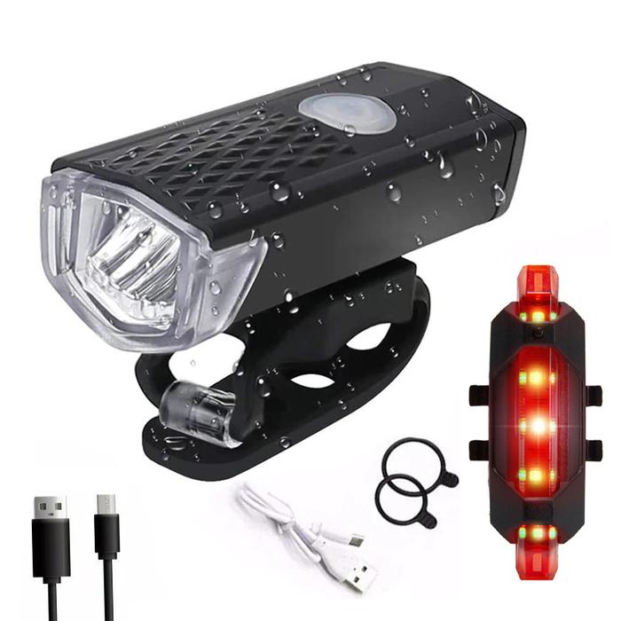 Terlaris, Lampu Sepeda USB Set Isi Ulang LED MTB Lampu Depan Belakang
