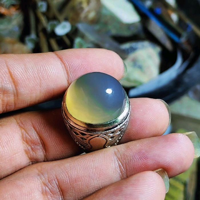 batu akik Cimpago biru kristal ring alpaka
