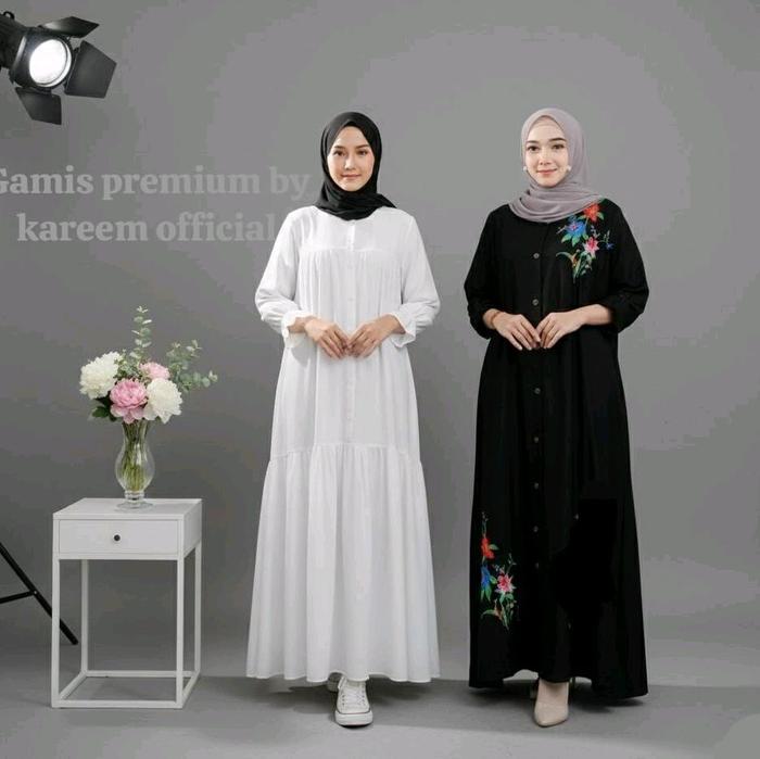 Gamis Bordir LD 140 Katun Rayon Adem Warna Hitam dan Putih Polos Gamis rayon twill Premium Gamis Kan