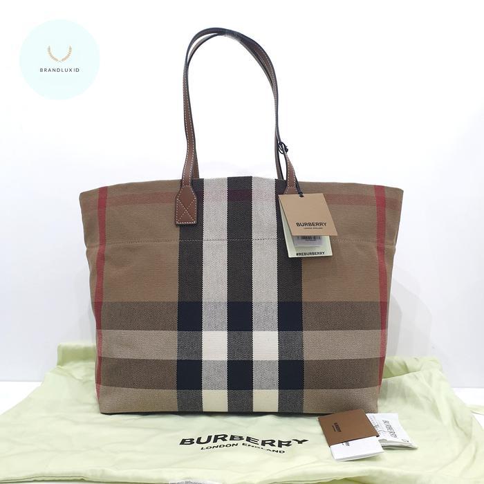 BURBERRY MEDIUM LONDON TOTE BAG CANVAS TAUPE BROWN