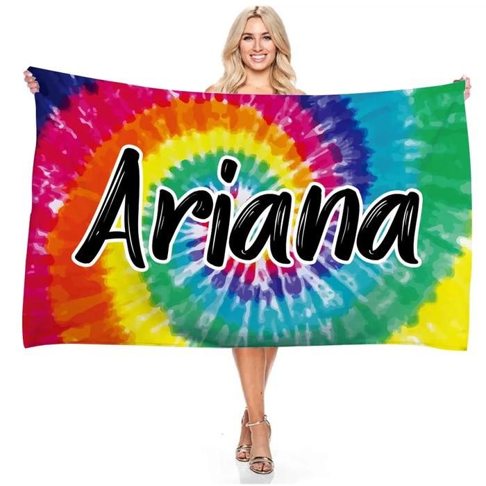 Colorful Tie Dye Beach Towel Custom Name Diy Bath Towel Personalized