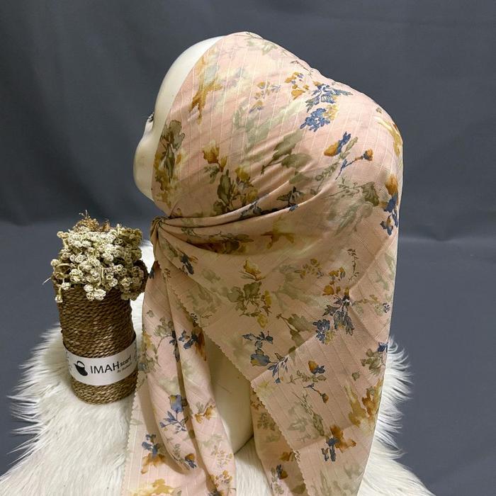 hijab dobby mhotif bunga kecil imah scarf premium size 110x110cm tepi di lasercut rapih bahn adem te