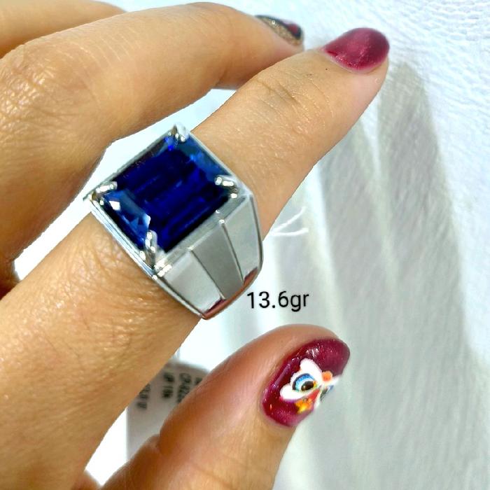 CINCIN EMAS LAKI PUTIH PRIA DIAMOND LOOK ROYAL BLUE KING SAPPHIRE MATA2 KEREN