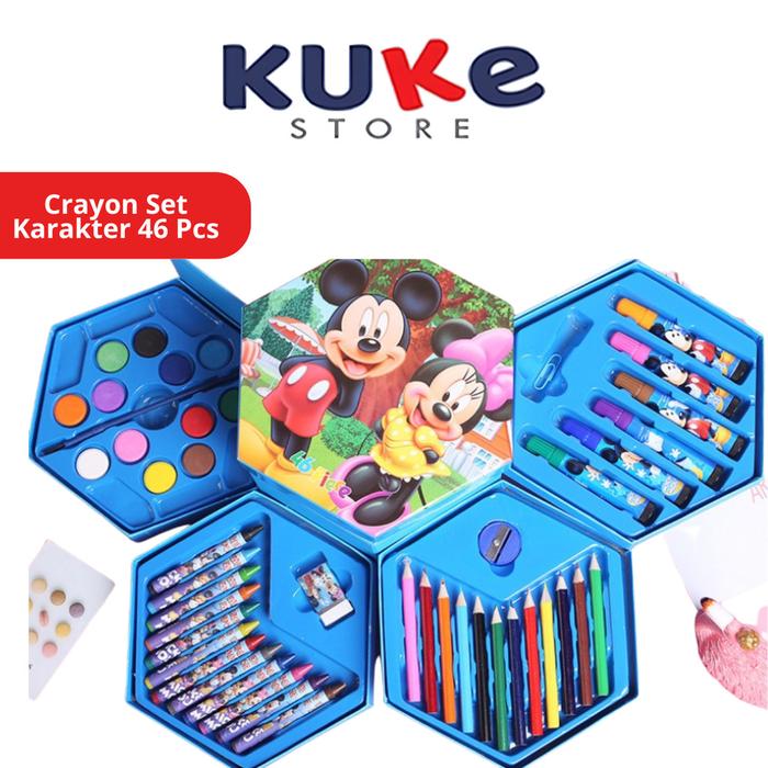 Crayon Set Karakter 46 Pcs - Peralatan Menggambar Mewarnai Isi 46Pcs Krayon Pencil Warna Cat Air Spi