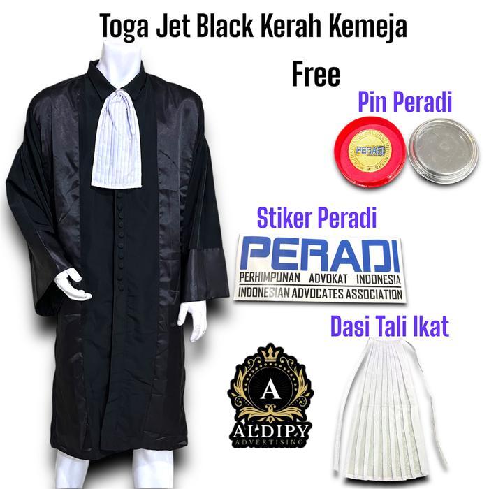 Toga Advokat Jaksa Peradi Toga Lawyer Bahan Jet Black Krah Kemeja + Pin Peradi Dan Stiker Peradi Rea