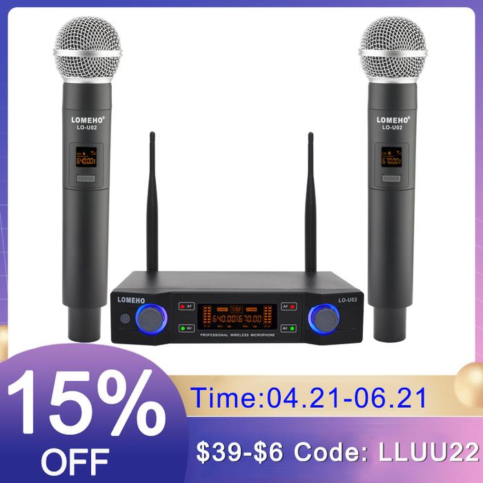 LOMEHO 2 Handheld Microphone Wireless Dual Channel Fixed Frequency