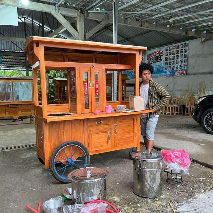 gerobak mie ayam bakso model roda tiga lengkap perabotan dagang Kayu