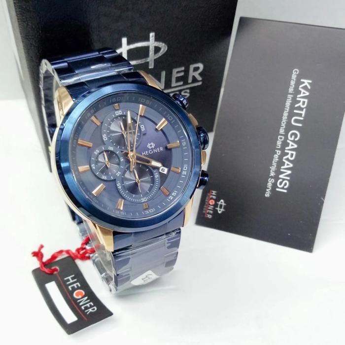 New Jam Tangan Pria Hegner 5011 Chronograph Stainless Steel