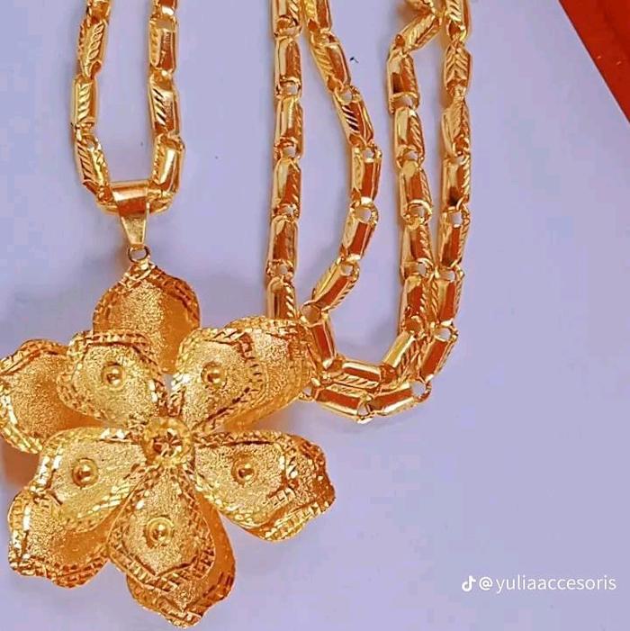 kalung bunga bambu kuningan premium