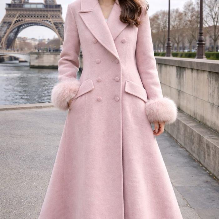 Coat Wool Bulu Domba Merino dengan Bulu Rubah di Tangan