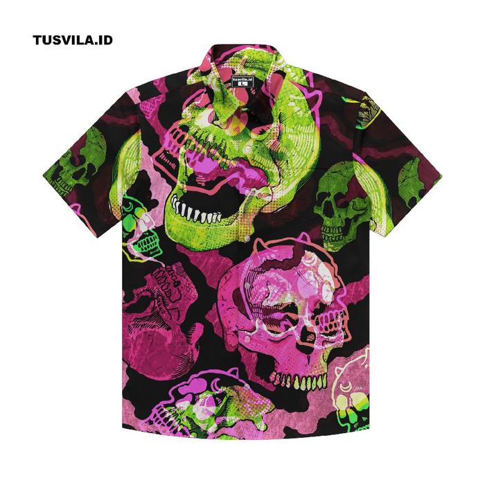 Atasan Kemeja Lengan Pendek Pria Wanita Motif - SKULL VIBRATION TS 205