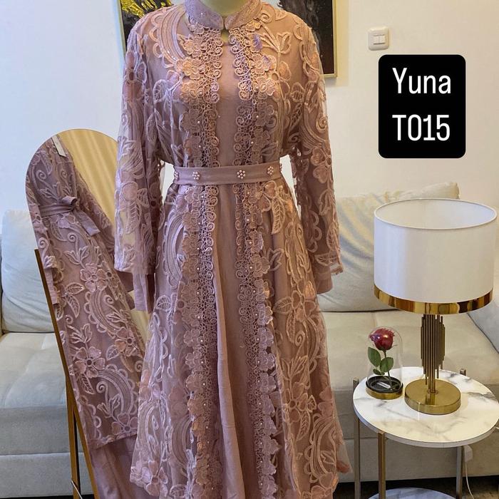 Gamis yuna delfia T015 brokat mewah Muslim Dress Wanita Pesta Lebaran Maxi Dewasa