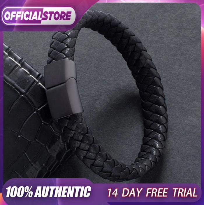 Hitam Gelang Kulit Tenun Pria Gelang Pria Keren Gelang Kulit Stainless Perhiasan Gelang Besi Hadiah 