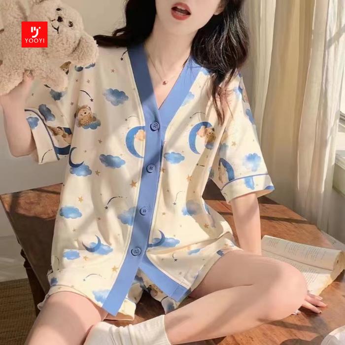 Baju Tidur Wanita Set Dewasa Sexy Jumbo Celana Pendek Piyama Perempuan Model Kemeja Hot Pants Lengan