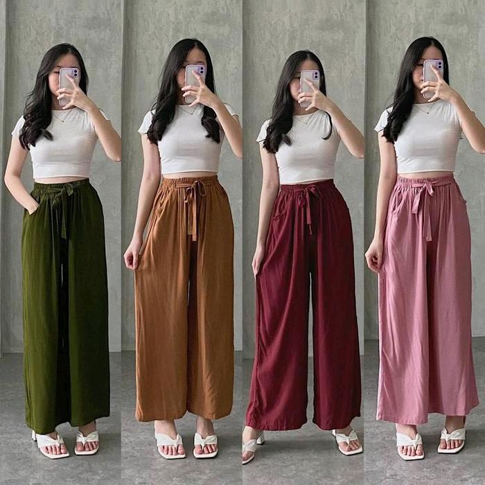 Paket Hemat 3 Pcs Celana KULOT Polos Bahan Rayon Twill Premium  /Bawahan  Perempuan  Polos /Long Pan