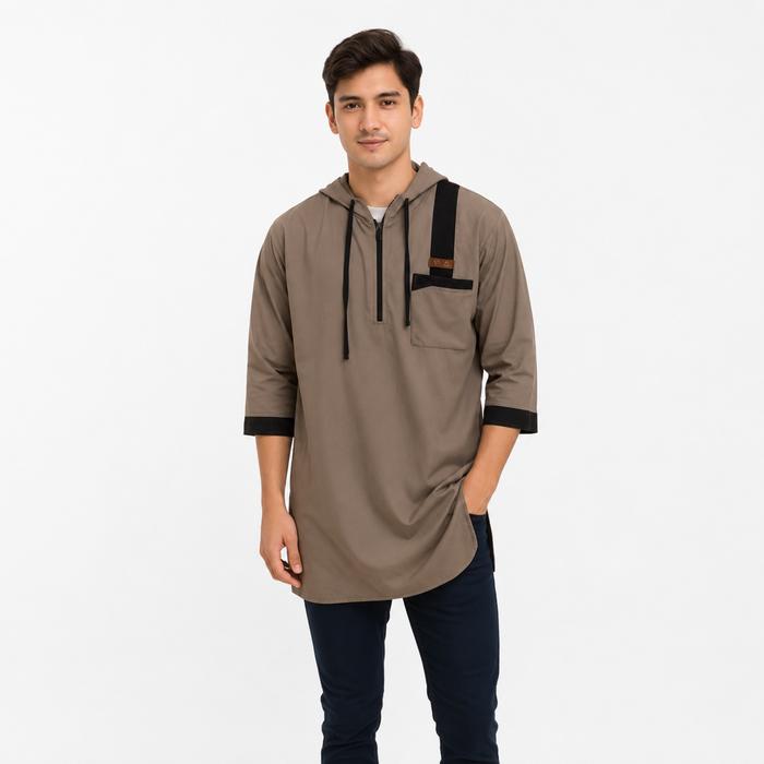 Koko Kurta Hoodie Pria Lengan 3/4 Bahan Katun Adem Koko Kurta Terbaru