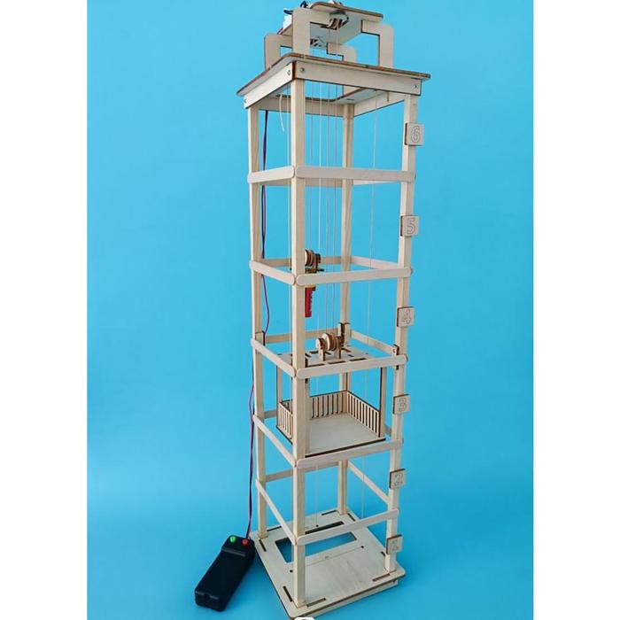 Wooden Six-story Elevator Model Kids Science Toy Funny Technology Physics Kit Educational Toys for C