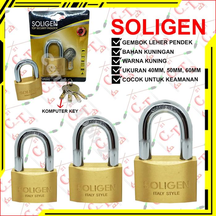 Gembok Pintu Kuningan Komputer Key Leher Pendek Ukuran 40MM 50MM 60MM Soligen Gembok Pagar Padlock