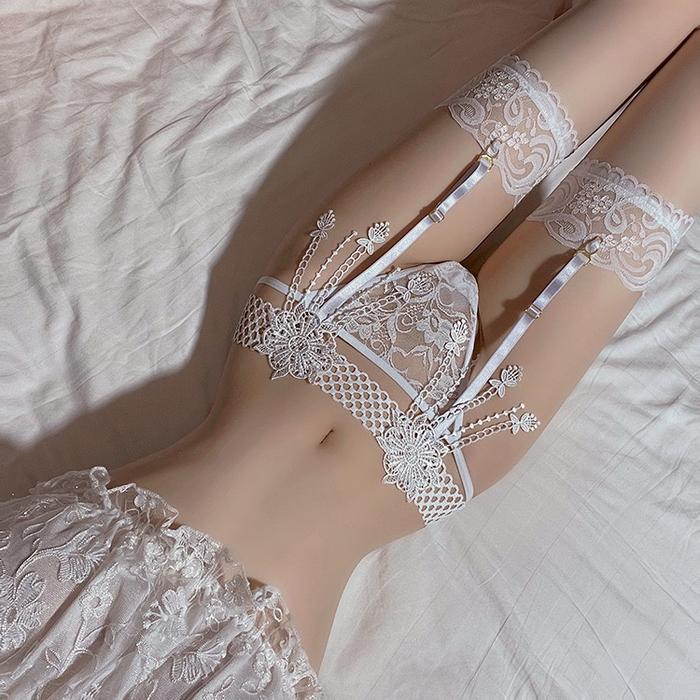 Open Crotch G String Manis Renda Set Stocking T11