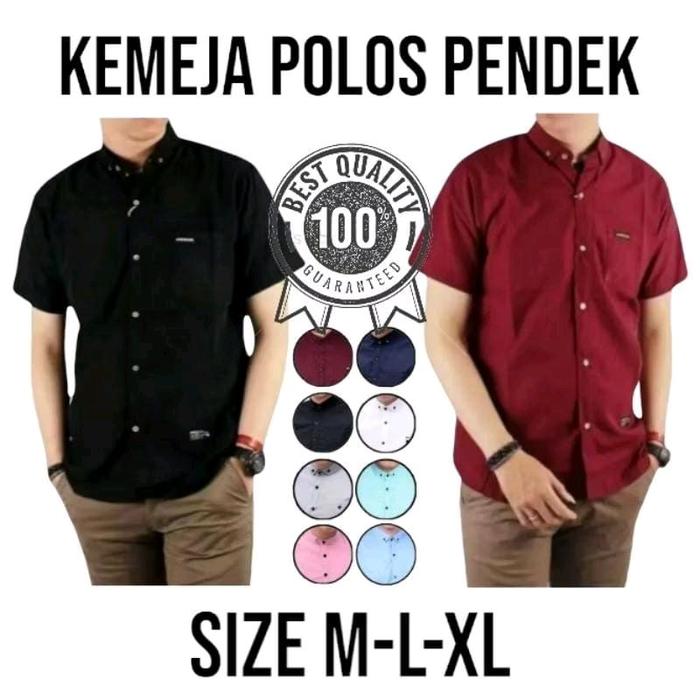 Kemeja Polos Pria Lengan Pendek Katun Panjang Distro Baju Dewasa Hitam Kerja Casual Cowok Size M L X
