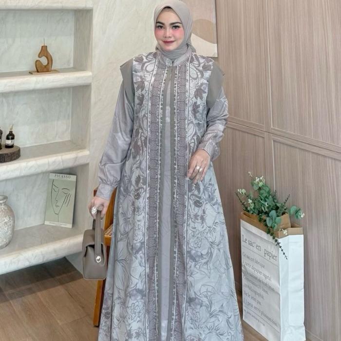 HMF Luxury Sesha Dress Premium Gamis Lebaran Terbaru Fashion Muslim Terkini Cantik Mewah Nyaman Paka