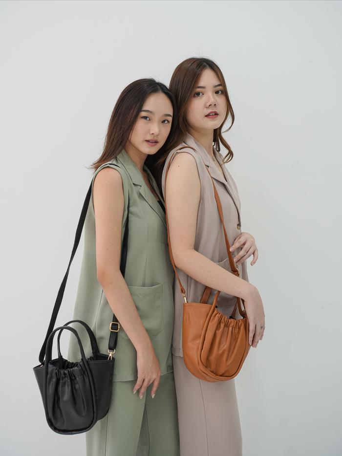 BIGJILL HAZEL BAGS - Tas Wanita Premium Faux Leather dengan Pouch dan Kantong - Brown/Black/White
