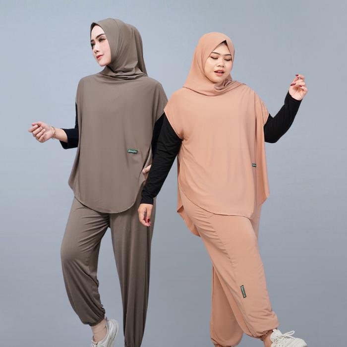 HIJACTIVE - Setelan Olahraga Wanita Muslimah Outer Hijab dan Celana Panjang Jersey Premium