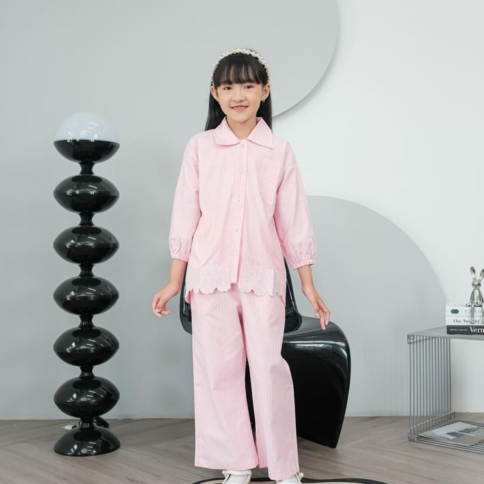NEEZA BY JEENA Setelan Anak Perempuan Pink Soft Baju Harian Nyaman Motif Stripe Cocok Untuk Aktivita