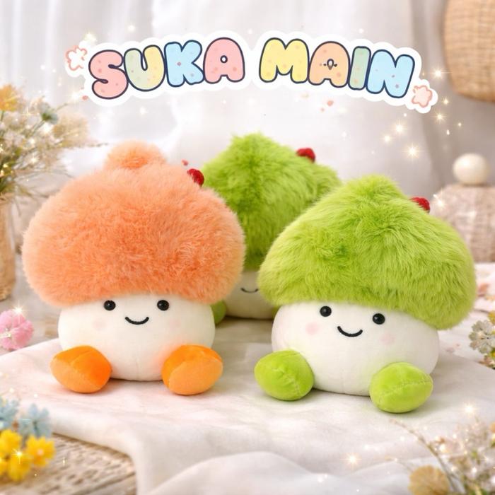 ~SUKAMAIN~boneka brokoli hijau oren jamur - lucu imut gemes