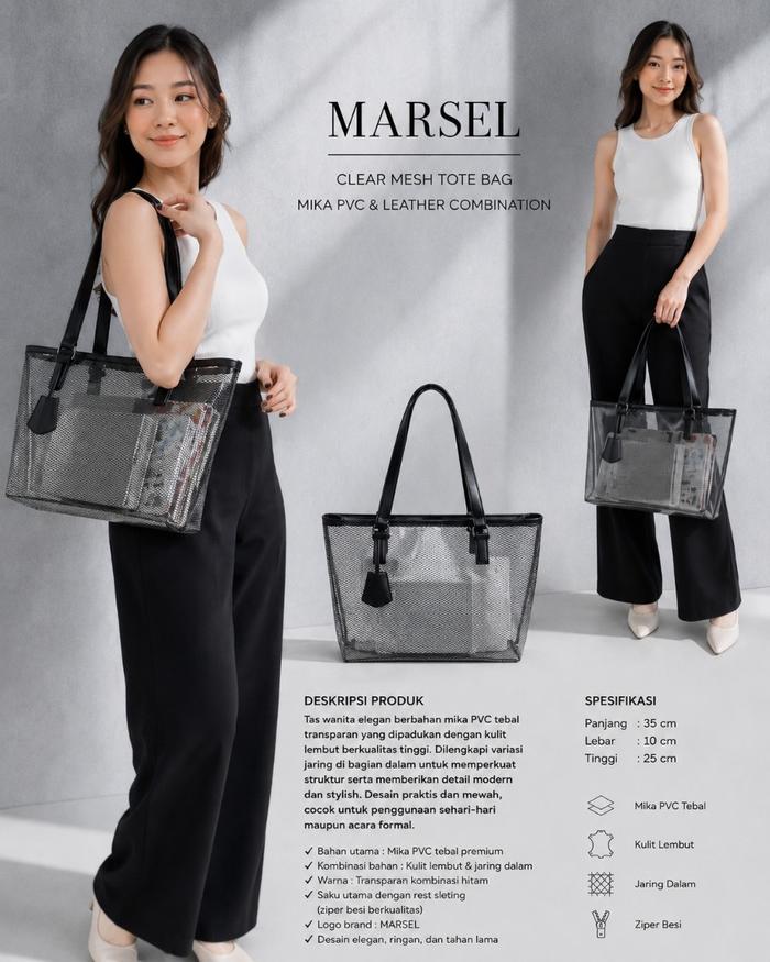 Tote mika pvc transparan tote mika jaring tote