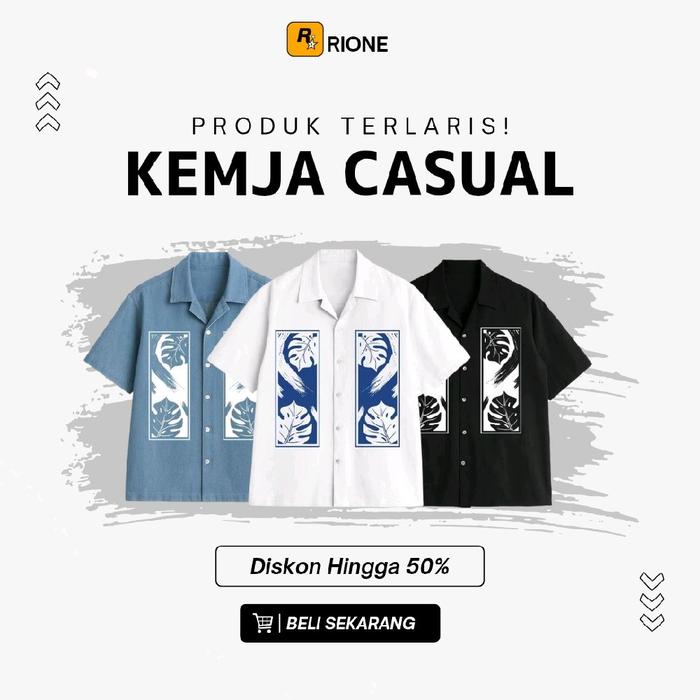 Rione Kemeja Casual Pria Wanita Lengan Pendek Motif Wilf Outfit Santai Diskon Hingga 50%