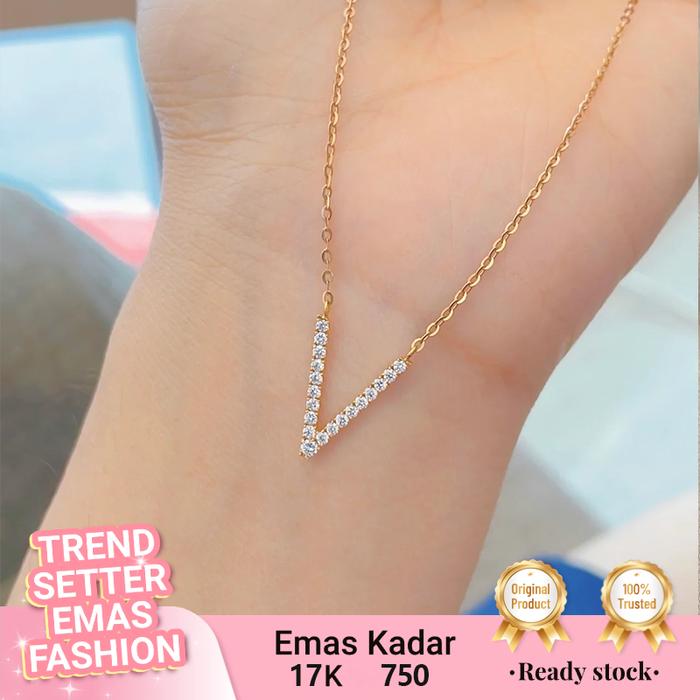 Kalung Emas Fashion Huruf V Gold 17K