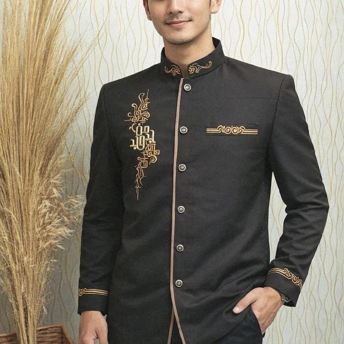 Busana Muslim Pria Jas koko Jasko Tasik Mjd Coklat Terbaru Bordir Koko Muslim Baju Pria Panjang