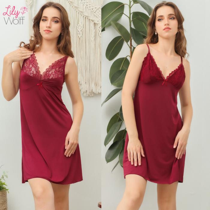 Baju Tidur Lingerie Wanita Jumbo Lily Wolff Fit XXXL Marun