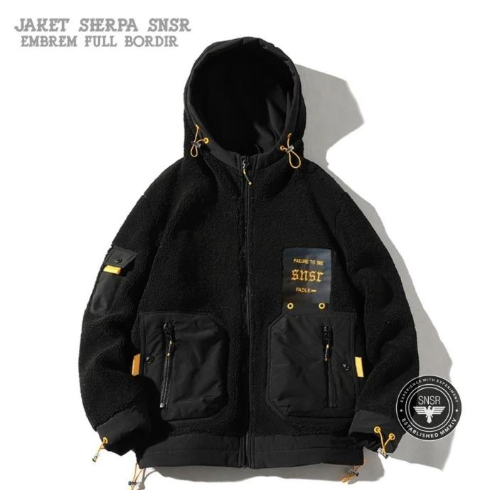 SNSR - Jaket Sherpa Bordir Hoodie - Jaket Pria Sherpa Hoodie - Jaket Sherpa Hoodie SNSR