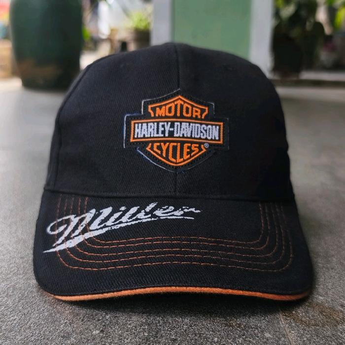 Topi vintage Harley Davidson x miller lite beer dad hat used very good condition