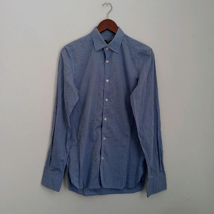 Z Zegna Silver Line Long Sleeve Casual Blue Shirt
