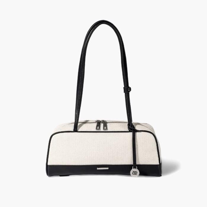 DEPOUND Tas Baguette Korean Bag Two Tone Tas Long Handle Bahan Kanvas Mix Leather Populer di Korea D
