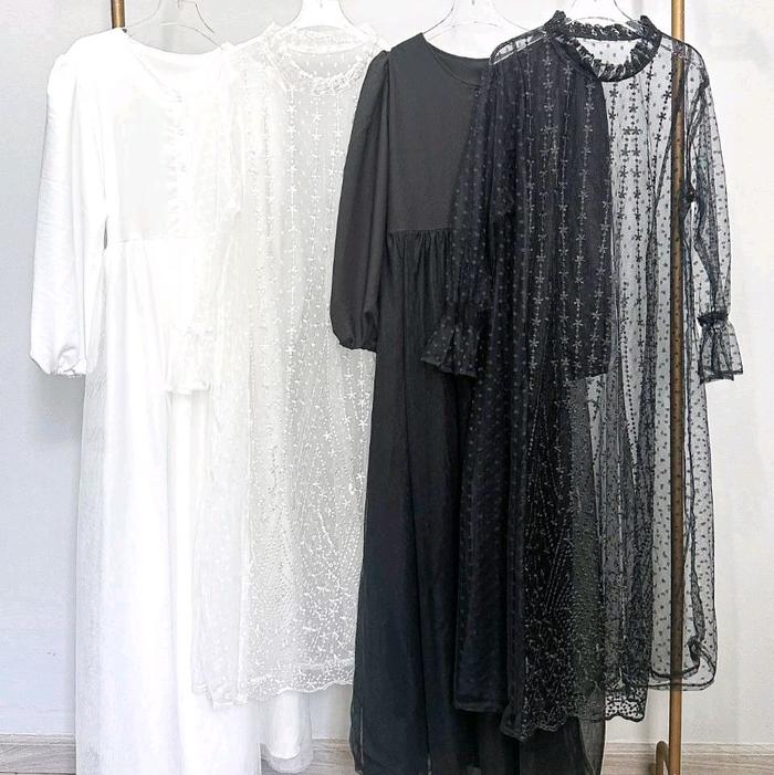 LS448 Queenstreet Hannah Gamis Set Long Outer Brochat / Gaun Wanita Lebaran Brukat Mewah Kondangan B