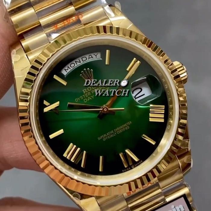 QF Factory RolexDay-Date Gradient Green Roman Dial YG Gold Case 40mm V5 (Tungsten Heavy Version) 228