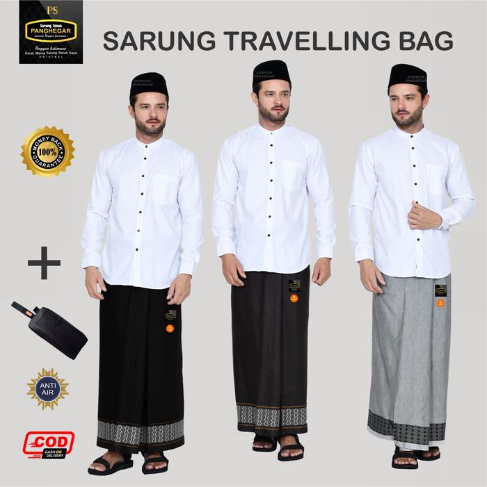 Sarung Sholat Traveling Dewasa Santri Motif Polos Tenun Timbul Doby Berlian Kemasan Pouch Tas Bag Pr