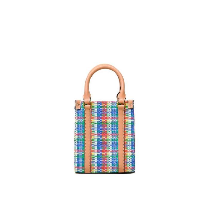 TORY BURCH BLAKE PLAID MINI SHOPPER TORY NAVY MULTI