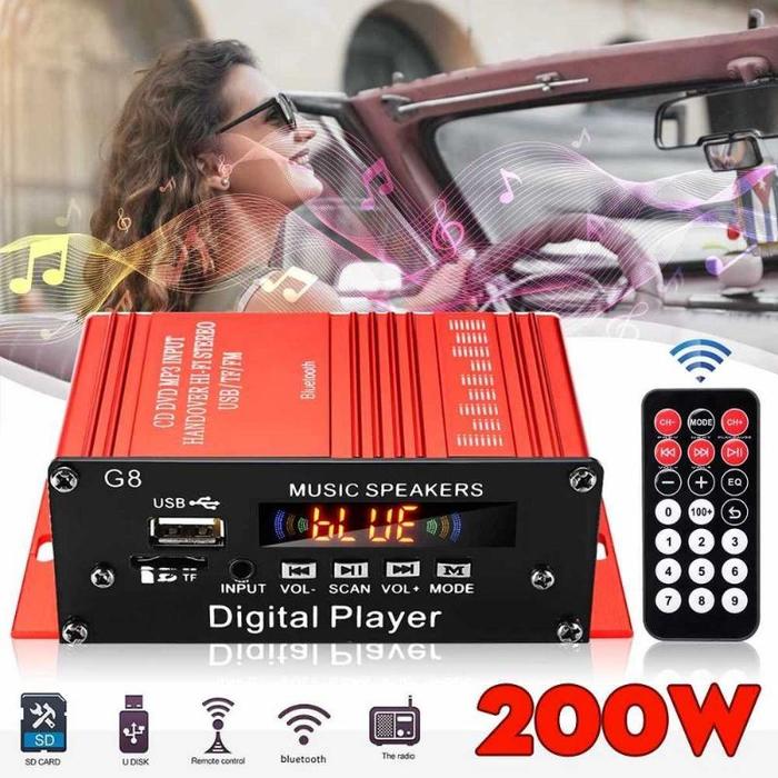 CLAITE Penguat Daya Audio Mobil Audio Power Amplifier 12 V 200 W - G8 Dilengkapi dengan beragam port