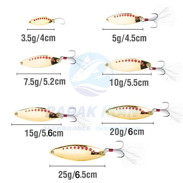 Bapak Ikan Lures & Baits Berkualitas dengan Umpan Pancing Spoon Bahan Metal Warna Gold / Silver dan 