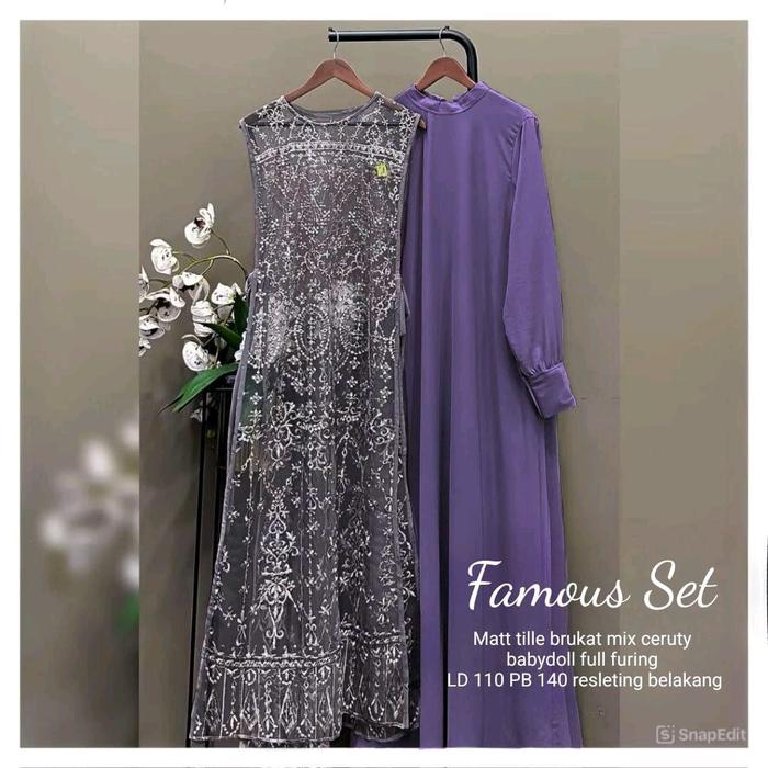 Famous set matt tille mix ceruty babydoll Dress wanita muslimah Gamis baju midi muslim gaun lebaran 