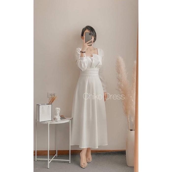 CHIKO KOREAN STYLE VINTAGE MIDI DRESS POLOS LENGAN PANJANG HIJAB