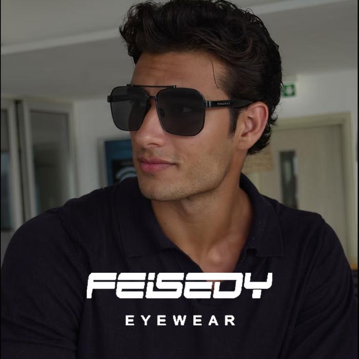 FEISEDY Sunglasses Kacamata Hitam pria Square Polarized Polygon Lens Anti UV400 Ringan Nyaman Sehari