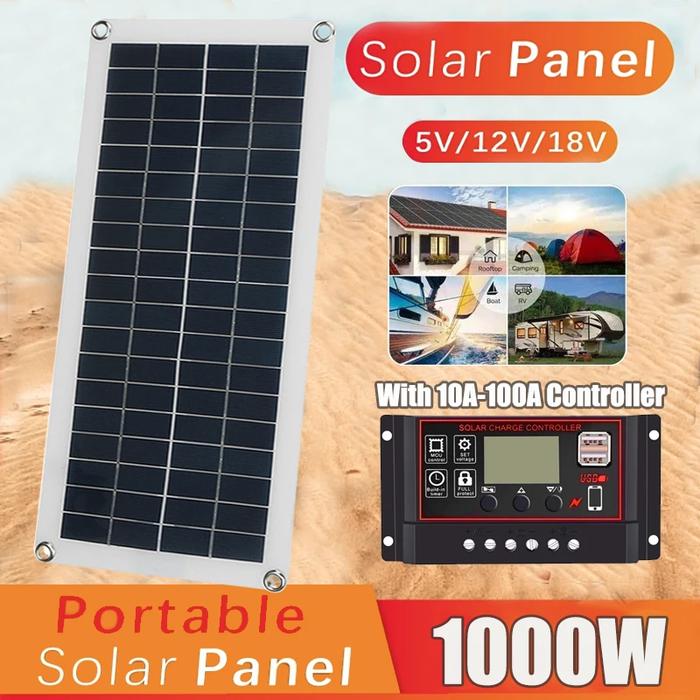 1000W Solar Panel Power Bank 12V Solar Cell Kit 100A Controller Solar