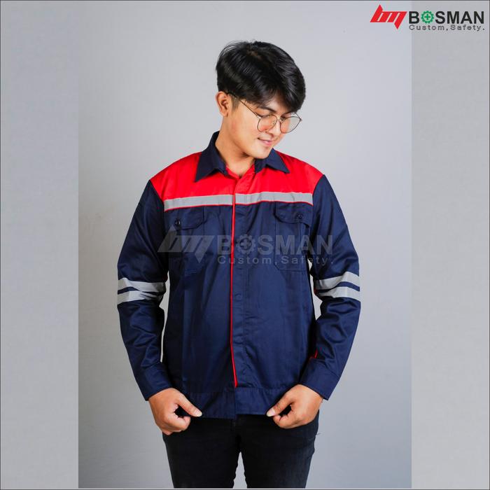 Bosman Wearpack Safety Bordir Nama | Baju Safety Navy Merah Stylish Cocok Buat Kerja Lapangan | Bord